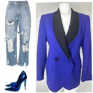 SAVILLE COLORBLOCK BLUE BLACK BLAZER JACKET/ PRELOVED/ SIZE 6P